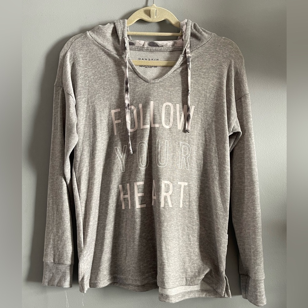 Gray 'Follow Your Heart' Hoodie by Danskin size small.